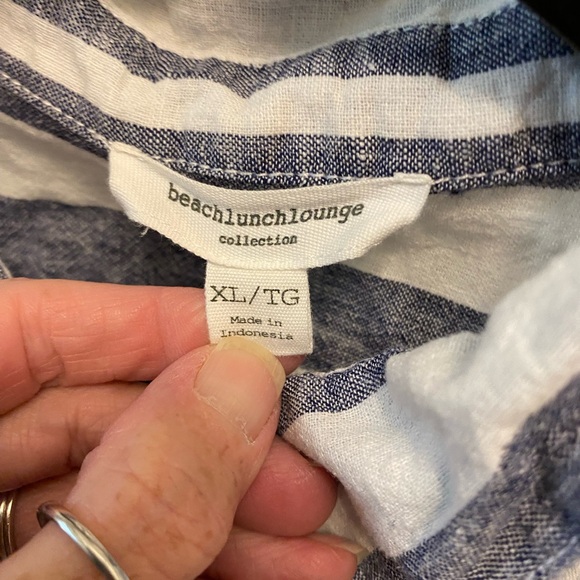 Beachlunchlounge Anthropologie Stripe Linen Button Down Top SS XL - Picture 7 of 7